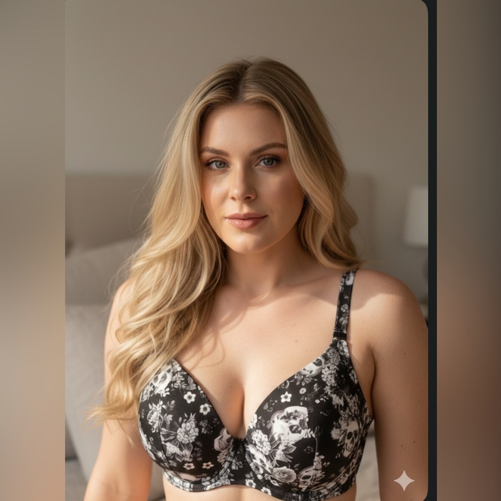 Elegant Floral Black and White skulls Women's Bra